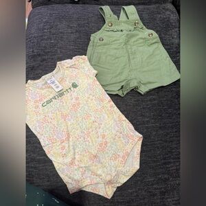 Carhartt Pastel Floral Onesie and Mint Green Shorts